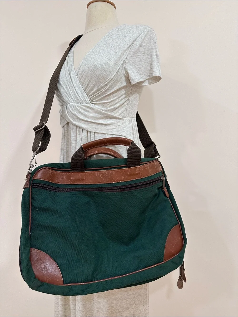 Vintage L.L. Bean Freeport Briefcase Messenger Bag Hunter Green Gorpcore
